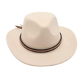 Chapeau fedora en feutre beige avec ruban tressé marron et décoration de plume - Beige