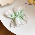 Sweet green and white striped scrunchie with delicate lace edges on a minimalist table - Scrunchie / Green Mesh