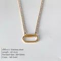 Halskette aus Edelstahl in 14K Gold mit Kristallkette und 20x10mm ovalem Karabineranhänger - Kleiner Karabiner Strass Tennis-Kette (XNL0056-2) / 14K-Gold