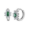 S925 sterling silver hoop earrings with oval green gemstone and white stone cluster - Lze51-p For Sale