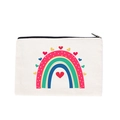 Canvas zipper pouch with vibrant rainbow and heart prints for stationery and makeup - Rainbow