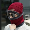 Men winter dark red knitted hat and neck gaiter set with warm fleece lining worn outdoors - Adult Style (Hat And Neck Warmer) / Burgundy
