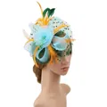 Fascinateur en maille bleu clair avec plumes orange et vertes et perles vertes - Multicolore (Orange, Bleu, Vert)