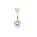 Golden belly button ring featuring two sparkling clear gemstones in a curved barbell design - Gold Double Round
