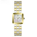 Detail of square gold watch with mother of pearl dial and bicolor steel bracelet - Two-tone White Dial