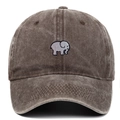 Close-up of elephant embroidery on a vintage washed cotton baseball cap with high texture - Adjustable / Coffee
