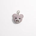 Detailed view of silver bear pendant featuring pavé pink cubic zirconia and black eyes - Silver Pink Zirconia