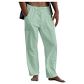 Men's light green linen casual pants with elastic drawstring waist and side pockets - M / Bean Green