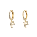 Elegant gold-plated letter F hoop earrings with shimmering white cubic zirconia stones - Letter F / Gold