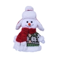 Muñeco de nieve de peluche con suéter verde de copos y bufanda roja de Navidad - Estilo Sombrero Redondo