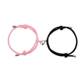 Bracelet de couple magnétique ajustable en corde milanaise avec breloques cœur sur blanc - Noir et Rose
