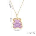 Gold titanium steel necklace with a purple glitter teddy bear pendant for women - Purple Bear (8892)