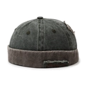 Retro washed color-block miki hat in dark grey and brown with distressed cotton texture - Adjustable / Army Green Hat with Coffee Edge