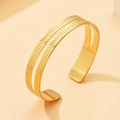 Minimalist double-layered open cuff bracelet in polished gold finish with bead detailing - Gold