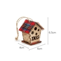 Wooden Christmas house ornament with red plaid roof and XMAS engraving, 6.5cm size - Diagonal Roof-XMAS