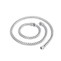 Set collana e bracciale a catena cubana da 8mm in acciaio al titanio argento su bianco - Stile Color Acciaio (KS137494-Z)