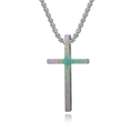 Collar de cruz de acero inoxidable con degradado púrpura verde azul y acabado mate moderno - Multicolor Con Cadena 60cm