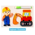Educational wooden puzzle featuring an engineer and excavator with a whiteboard marker - Excavator 2-in-1