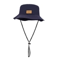 Dark blue quick-dry sun hat with SmileSide leather patch and adjustable chin strap - Adjustable / Navy Blue