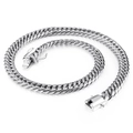 Silver stainless steel double woven curb chain necklace with a secure box clasp - Steel Color Necklace (KN111390-Z)