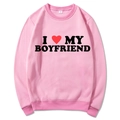 Felpa rosa girocollo con stampa I Heart My Boyfriend e grafica a cuore rosso - S / Rosa Slogan