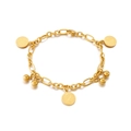 Pulsera dorada de estilo vintage con colgantes de monedas redondas y cuentas pulidas - Estilo Dorado (KB144001-Z)
