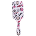 White hairbrush featuring cute pink makeup themed patterns and nail polish illustrations - Fashion Icon Pattern