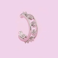 Detail of silver double-layered ear cuff with four zircon floral accents on purple backdrop - Double Ring Floral Style(A2206) / Silver