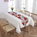 Christmas table runner with poinsettia and candy cane patterns and red tassels - Style J (180x33cm)