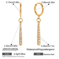 Dimensions détaillées des boucles d'oreilles en acier doré avec cristaux scintillants - Style Boucles d'Oreilles Anneau Bar (JDE0310026)