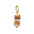 Close-up of stacked natural stone beads in earthy tones with a matte gold metal loop - ZP44827B15 / Crazy Agate