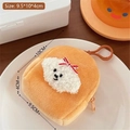 Petit porte-monnaie en peluche chien marron avec nœud rouge et crochet porte-clés - Forme de Sac à Dos / Chien de Type Sac à Dos Blanc