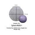 Molde de silicona esfera geométrica 5cm para velas DIY con ejemplo de cera morada - Esfera de Facetas Geométricas