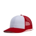 Classic white and red trucker hat with mesh back and curved brim for outdoor sun protection - Adjustable / White + Red + Red Mesh