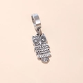 Minimalist silver owl pendant hoop earring in vintage stainless steel finish - Owl