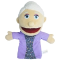 Grandmother plush hand puppet toy in purple floral dress for role play and storytelling - Half Body Grandma