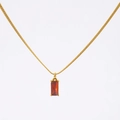 Detail of 18K gold snake chain featuring a square red gemstone pendant with 4-prong setting - Red Zirconia-Gold