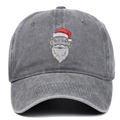 Vintage dark grey washed cotton baseball cap with embroidered Santa Claus and Merry Christmas - Gray