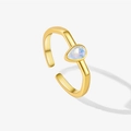 Minimalist adjustable S925 sterling silver ring in gold with a teardrop moonstone - Adjustable Open / 18K Gold