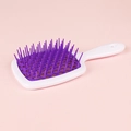 Hollow-out square hair brush with white handle and purple bristles for styling - White Handle + Purple