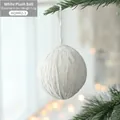 6cm cream white wool felt Christmas ball ornament hanging on a pine branch for DIY decor - White