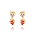 Elegant 18k gold plated stud earrings featuring pink and deep red double heart crystals - E2547 Gold (As Shown)