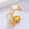 Minimalist 18k gold plated open ring with white marble inlay and unique circular design - Adjustable Open / Gold White Wave Dot (JR275-G7)