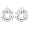 Minimalist silver interlocking double hoop earrings with white zircon stone inlay - Silver Double Hoop Rhinestone (N-830)