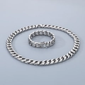 Conjunto de collar y pulsera de cadena cubana de 15 mm en acero inoxidable plata - Conjunto de Joyas Color Acero
