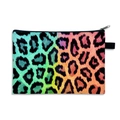 Rainbow leopard print cosmetic bag with black zipper and portable fabric handle - Rainbow Leopard-04