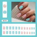 Faux ongles carrés bleu clair et rose pailleté, ensemble de 24 pièces de tailles variées - Crème au Sel de Mer (W595)