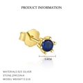 French style S925 sterling silver heart stud earrings with blue zircon in gold finish - Gold / Single Blue Zirconia