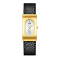 Gedi vintage rectangular gold watch with white oval dial and black leather strap - Black Strap White Gold Case
