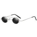 Lunettes de soleil rondes rétro en métal argenté avec verres relevables et double pont - Monture Argent Verres Gris Noir C3